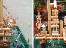 Bamboo Water Fountain Gives Life to Tiny 'Village'